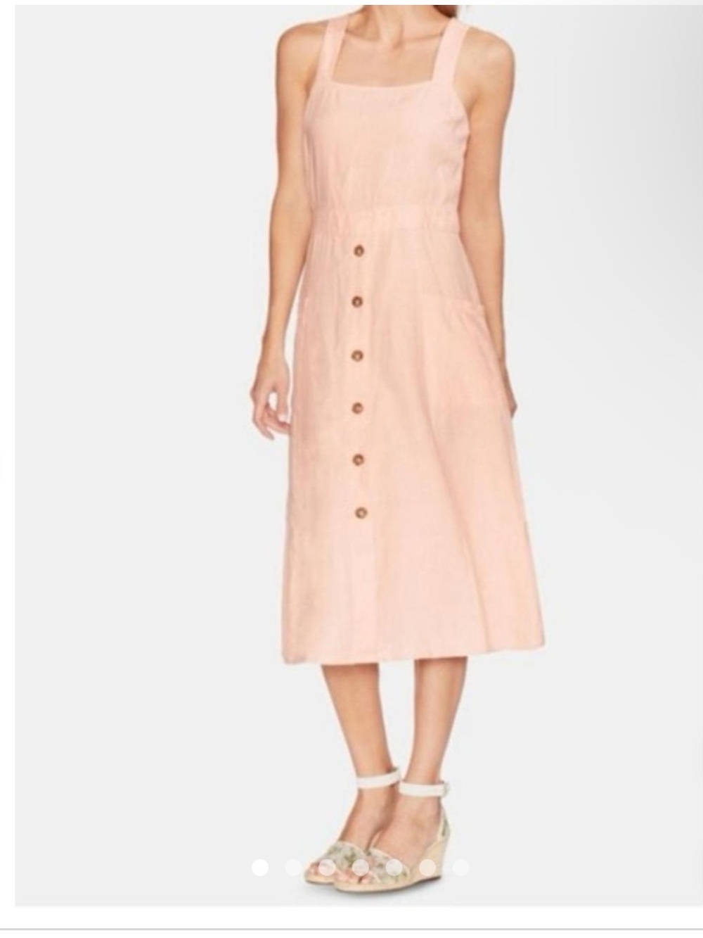 Vince Camuto Blush Peach Square-Neck Button Midi Dress